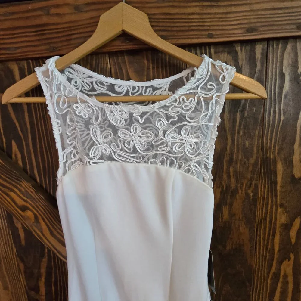 Lulus White Lace-Detail Sleeveless Sheath Wedding Dress XS Elegant Bridal Gown - Picture 8 of 12